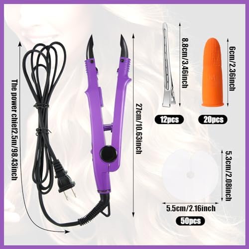 Lothee K Tip Hair Extensions Kit with Heat Iron Finger Protector, Purple - Image 2