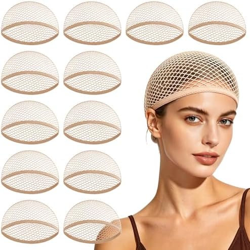 MEEZY 12 Pcs Skin Color Mesh Wig Caps for Women, Closed-End Fishnet Wig Cap Bulk Liner Weaving Hair Net for Women Men Halloween Cosplay Costume Dating Concerts Bachelorette Party by MEEZY