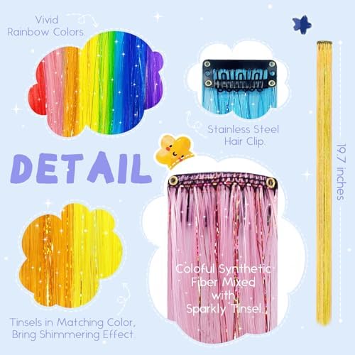 16 PCS Clip in Rainbow Tinsel Hair Extensions for Concert - Image 7