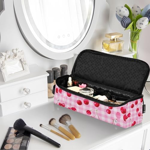 Hair Tools Travel Bag with Heat Resistant Mat Detachable 2-in-1 Curling Iron Travel Case Hot Tools Organizer for Straightener Flat Iron Pink Juicy Checkered Cherry - Image 7