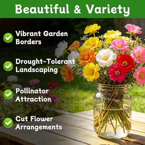 Moss Rose Seeds, 10,000+ Bulk Flower Seeds for Planting Outdoors(99% Pure Live, Non-GMO), Mixed Colors and Large Blooms, Attracts Pollinators, Easy to Grow - Image 2
