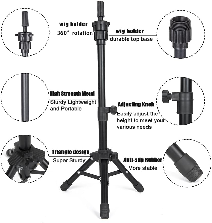 AliLeader 25 Inch Wig Head Stand Adjustable Mannequin Head Stand Wig Stand Tripod with Head Adjustable Wig Tripod Stand for Training Heads and Canvas Block Head - Image 3