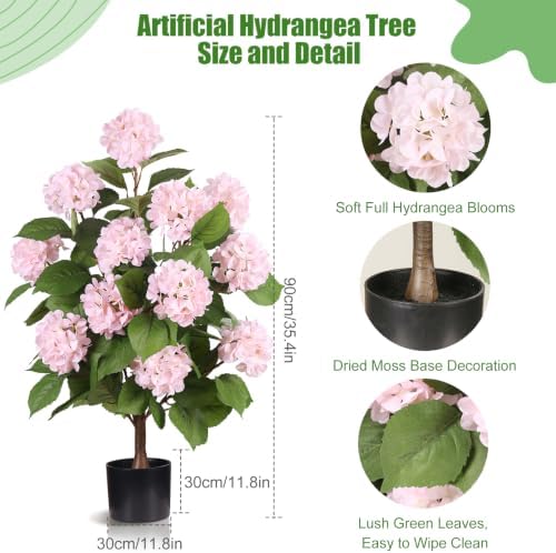 3FT Artificial Hydrangea Tree,Pink 2 Pack - Image 2