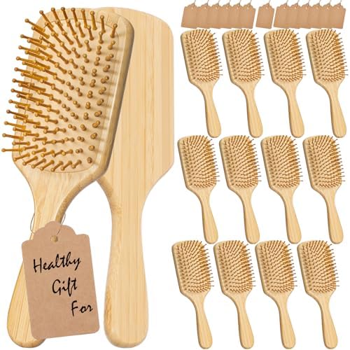 12 Pcs Bamboo Hair Brushes for Women, Bulk Natural Bamboo Bristles Paddle Brush for Scalp Massage, Engraving, Painting, DIY Custom Gifts for Wedding by Adevwair