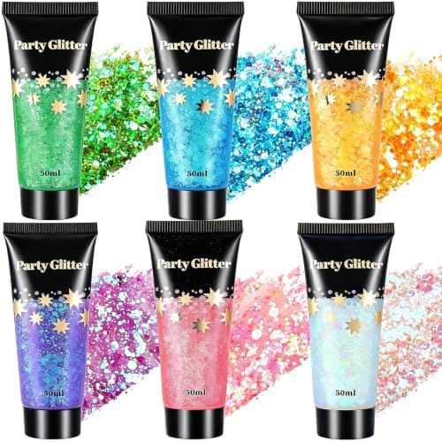 AROIC 6 Colors Face Body Glitter, 10.58 Oz Mermaid Hair Glitter for Kids by AROIC
