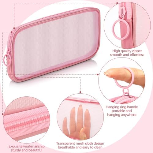 Weewooday 4Pcs Mesh Makeup Bag, Pink, Medium, Classic - Image 3