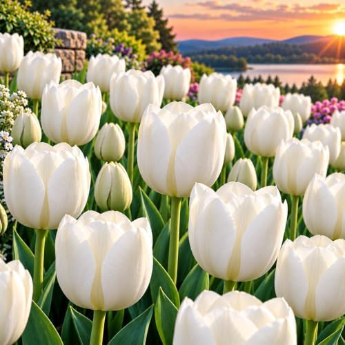 25 White Wedding Dress Tulip Bulbs | Double White Tulips for Spring Gardens by CZGrain