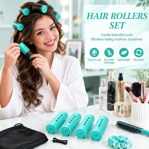 WILLBOND 24 Pcs Large Perm Rods Plastic Hair Rollers, Mint Green, Small - Image 6