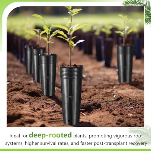 100 Pack Tall Tree Pot 11.8'' x 4.7'', Black Plastic Deep Nursery Pots, Soft Deep Seedling Pots for Seed Starting, Plant Starter Cups with Drainage Holes for Flowers, Cutting & Transplanting - Image 6