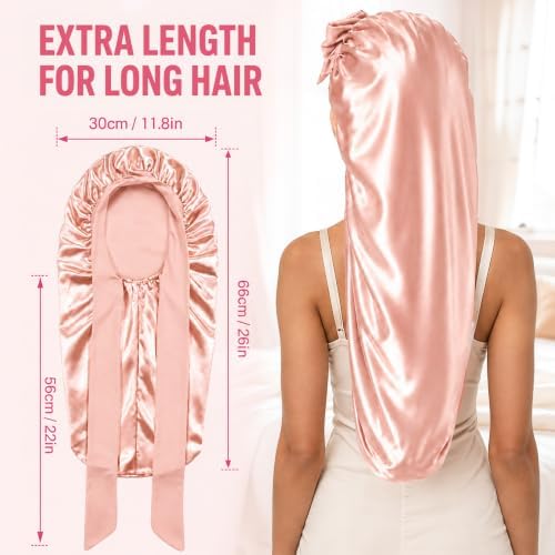 2Pcs Long Hair Bonnet for Sleeping, Satin Braid Bonnet for Women - Image 5
