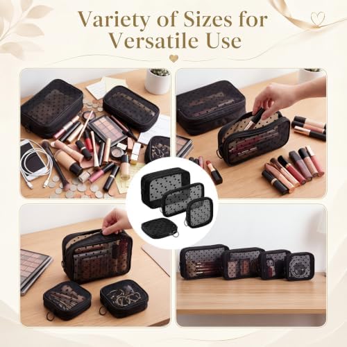 Weewooday 4Pcs Mesh Makeup Bag, Black Heart, Large&medium&small, Heart - Image 5