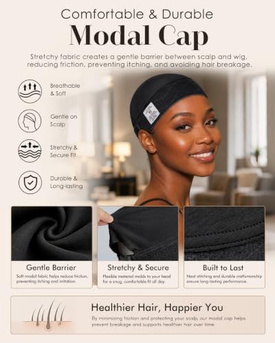 Wide Wig Grip Cap for Women Non Slip, 2-in-1 Breathable Wig Gripper Band, Comfort Fit Wig Caps for Lace Front Wigs, Black, 1 Piece - Image 4