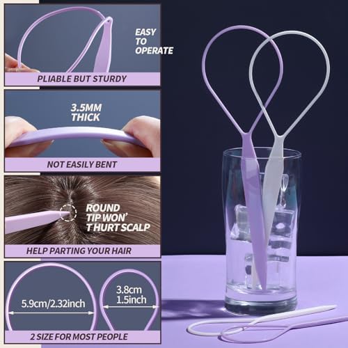 Teenitor 4pcs Pony Tail Hair Tools: 2 Pairs Pony Styling Loop, Pull Through & French Braiding Accessories for Women & Girls - Light Purple/White - Image 3
