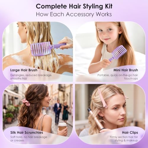 Hair Brush Set, Large & Small Curved Vented Hair Brushes for Women Men Kids, Home & Travel Use, Fast Blow Drying Detangler Brush, Pain-Free Scalp Massage for Thick Curly Fine Wet Dry Hair (Purple) - Image 5