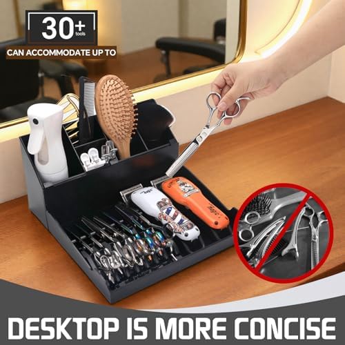 Professional Hair Stylist Storage Box, Black ABS Plastic, Multi-Compartment Organizer with Clipper Holders, Salon Tools Tray Case for Barber Accessories - Image 6