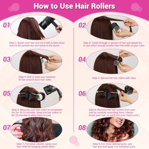 Rollers Hair Curlers 49 Pcs Set with 24Pcs Self Grip Hair Rollers 4 Sizes and 24 Pcs Hair Clips for Blowout Look Long Medium Short Thick Hair Volume - Image 6