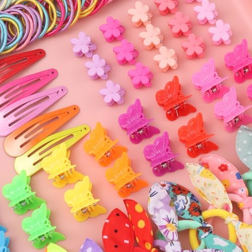 Rosvia Hair Accessories Set for Girls,Toddler Colorful Elastic Hair Ties with Gift Box 505PCS, Cute Rabbit Ear Hair Ties, Mini Flower Claw Clips and Butterfly Hair Clips,Satin Silk Scrunchies - Image 7