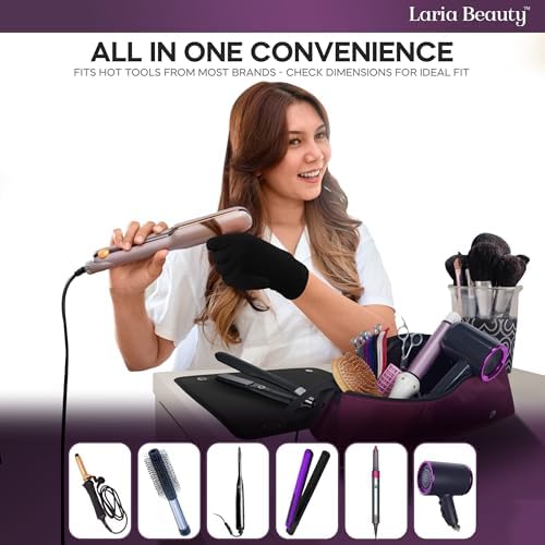 2-in-1 Hot Hair Tools Travel Bag, Removable Heat-Resistant Silicone Mat, Clear Pockets for Accessories, Protects Surfaces from Burns, Ideal for Curling & Flat Irons, Includes Heat-Resistant Glove - Image 5