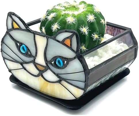 Cute Gray Cat Planter,Cat Succulent Planter,Unique Pots for Indoor Plants,Gifts for Plant Lovers Women Unique 4.33x3.54x2.95 in (Flower Pot Does not Include Plants) by Entlityful
