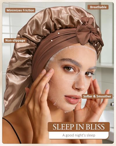 AWAYTR Long Satin Bonnet for Sleeping, Women Two-Tone Reversible Sleep Cap - Image 6