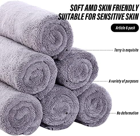 MOONQUEEN 6 Pack Premium Hand Towels - Quick Drying - Microfiber Coral Velvet Highly Absorbent Towels - Multipurpose Use as Hotel, Bathroom, Shower, Spa, Hand Towel 16 x 28 inches (Light Grey) - Image 7