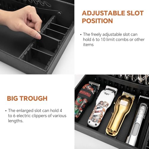 Barber Organizer Tray, 13.9 x 11.2 x 4.4 inch Adjustable Station for Clippers & Guards Scissors, Multifunctional Non-slip Barber&Salon Hair Tools Holder, with PU Leather Exterior Hairdressing Case - Image 5