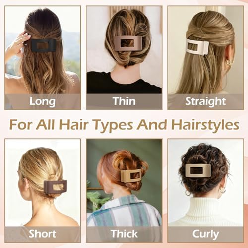 French Flat Hair Clips for Women 6pcs Hair Claw Clips for Thick or Thin Hair Matte Claw Clips for Girls Barrettes Non-Slip Strong Hold Hair Accessories for Women (Brown) - Image 6