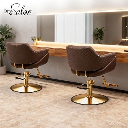 OmySalon Barber Chairs for Barbershop Dark Brown and Gold Styling Chair, Salon Chair for Hair Stylist Heavy Duty Hydraulic Pump, 360°Swivel with Footrest, Hairdressing Beauty Spa Braiding Equipment - Image 2