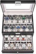 BEWISHOME Watch Case, 20-Slot Watch Box Organizer with Large Glass Lid by BEWISHOME