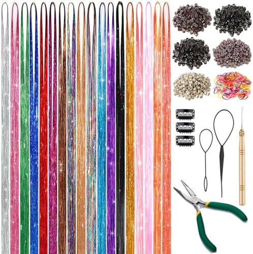 Hair Tinsel Kit, 18 Colors Glitter Tinsel Hair Extensions with Tools by AMGPTIsYourReliableChoice