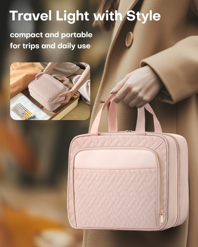 HOTOR Hanging Travel Toiletry Bag Women Men, Pale Pink, Large - Image 6