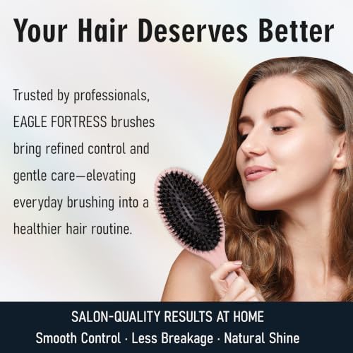 EAGLE FORTRESS Boar Bristle Hair Brush for Fine Hair & Extensions, Pink - Image 6