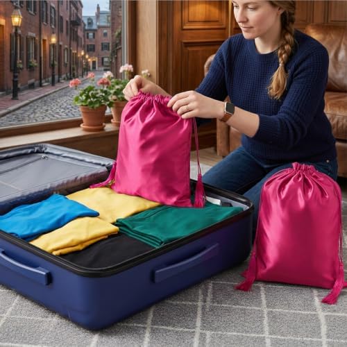 4Pcs Satin Wig Bag, Shimmeroo Wig Storage Bags with Drawstring Tassel - Image 4