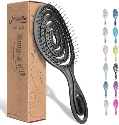 Ninabella Detangling Hair Brush - Gentle Detangler Brush for Curly, Fine, Thick and Long Hair - Hairbrush for Women - For Wet and Dry Hair - Stone Edition - Charcoal by Ninabella