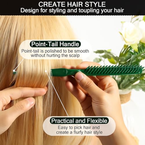SIMPOR 3 Row Hair Comb for Natural Detangling, Hair Styling Brush, Nylon Bristle Unbraider Teasing Rat Tail Comb for Women Men Green - Image 4