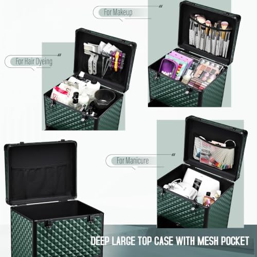 Yueieoun Nail Trolley Cart with 3 Drawers, Salon Station Cosmetology Case on Wheels Rolling Makeup Train Case Nail Case Organizer Beauty Salon Travel Case for Nailart,SPA,Hairstylist,Artist,Dark Green - Image 2