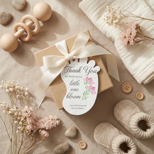 24 Pink Footprint-Shaped Gift Wrap Tags with Wildflower Seeds - Image 5