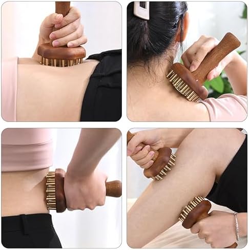 24-Teeth Copper Copper Head Massage Comb for Body and Scalp, Brass Body Massage Brush Rosewood Handle Body Massage for Abdomen Legs Back – Portable Chinese SPA GuaSha Tool - Image 2