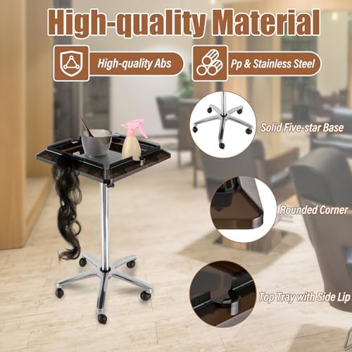 Hair Extension Holder, Rolling Salon Hair Extension Tool, Stainless Steel Tray Cart Height Adjustable, Removable Hair Extension Tool Tray with Wheel, Rolling Salon Tray Cart Black - Image 4