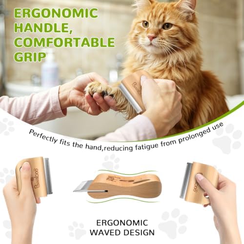 Pawaboo Deshedding Brush for Dogs & Cats, Dog Hair Removal Comb with Ergonomic Gripping, Wooden Grooming Shedding Brush for Long Hair Dogs and Cats, Hangable Pet Cleaning Comb Supplies, 3 Inch, Wood - Image 3