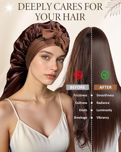 AWAYTR Long Satin Bonnet for Sleeping, Women Two-Tone Reversible Sleep Cap - Image 5