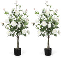 Romantic season 2Pack Artificial Rose Flower Trees, 42Inch White Faux Rose Tree with Green Leaves for Living Room Office Home Outdoor Indoor Decor by RomanticSeason