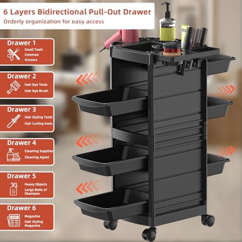 7-Layer Salon Trolley Cart with 6 Drawers for Hair Stylist - Image 5