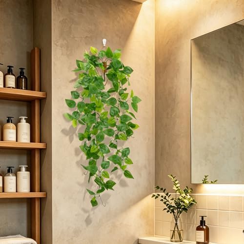 LOYWREE Artificial Hanging Plants with Wall Planter, Faux Pothos Vines Fake Hanging Plant, Plastic Greenery Wall Decor for Indoor Outdoor Home Office Garden Patio Bedroom Living Room Decor - Image 7