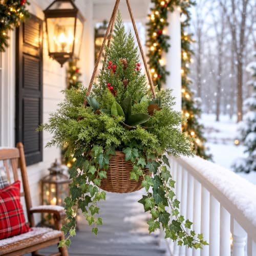Christmas Artificial Cedar Plants Faux Winter Greenery for Outdoor Planters - Image 6