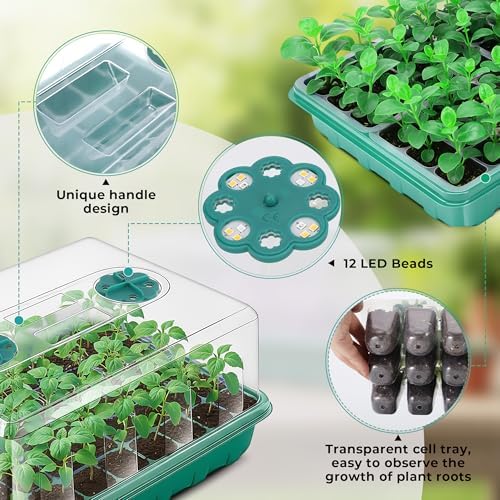 Hanaoyo 96 Cells Seed Starter Tray with Lights, 2 Packs Seed Starter Kit with Humidity Vented Domes and High Lid, Adjustable Brightness Germination Kit for Indoor Greenhouse Seed Starter - Image 2