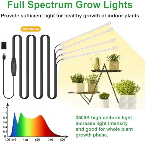 RWNTAO Plant Growing Lamp Strips, Full Spectrum 3500K for Indoor Plants LED Grow Light with 3/9/12H Timer and 10 Dimmable Levels for Green House Hydroponics Succulent, 4 Head 13 in - Image 2