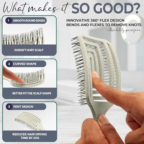 Fiora Naturals Detangler Brush for Wet and Dry Hair, Soft Detangling Brush - Image 2