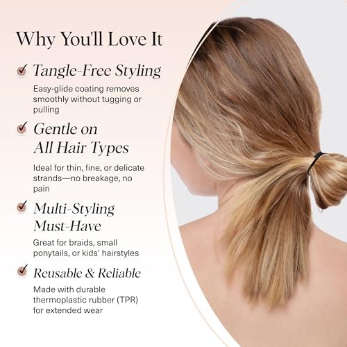 Kitsch No Snag Small Hair Ties - Elastic Rubber Bands for Hair | Women's Hair Elastics - 1 pack, 100pcs (Black) - Image 3