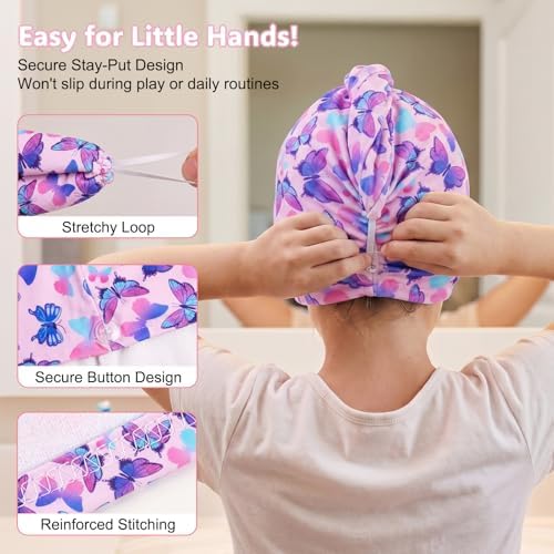 Basumee Microfiber Hair Towel Wrap for Kids Girls, Ultra Absorbent, 2 Pack - Image 3